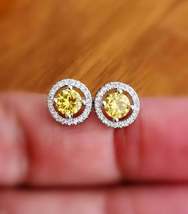 2Ct Round Cut Yellow Citrine &amp; Diamond Exclusive Earrings 14K White Gold Over - £67.98 GBP