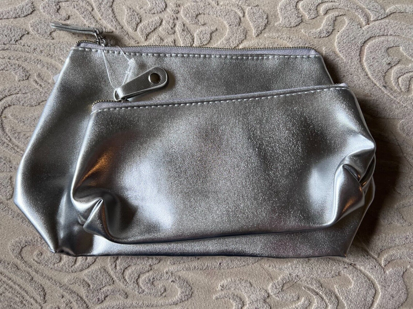 Macy's Set of 2 Silver Cosmetic Bags Zipper Closer - Brand New - $10.00