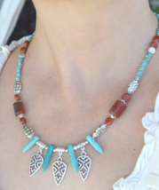 Turquoise Necklace, Red Jasper Necklace, Tribal Necklace, Ethnic, Tribal (302) - £23.17 GBP