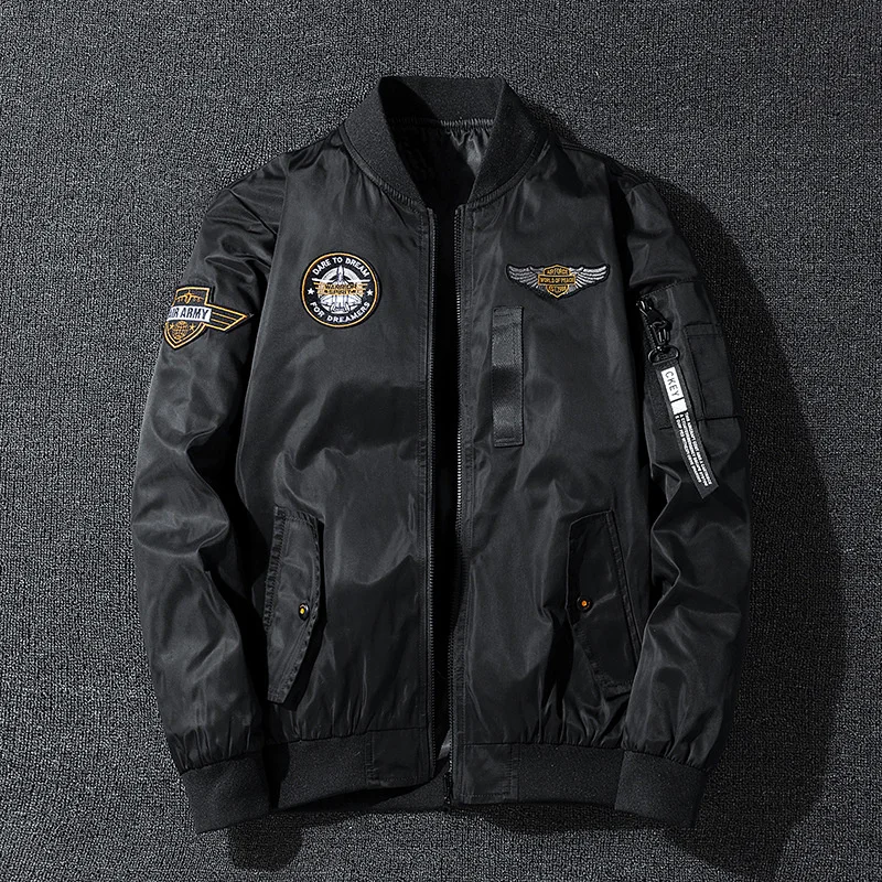 2021 Bomber Jacket Men Hip Hop Embroidered Epaulettes Windbreaker Pilot Jackets  - £222.07 GBP