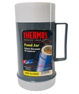 Thermos Hot &amp; Cold 16 oz Food Jar Gray Insulated Glass Vacuum Bottle 198... - $13.95