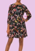$79 Msk Women's Printed Long-Sleeve Chiffon Dress Size: XL - Black/rose/... - $24.26