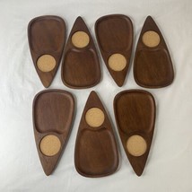 Vtg Mid Century SERE WOOD 7 Coasters Teardrop Cork Hand Carved MCM Snack Trays - £44.99 GBP