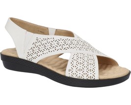 New Easy Street White Faux Leather Comfort Wedge Sandals Size 8 Ww Extra Wide - £40.98 GBP