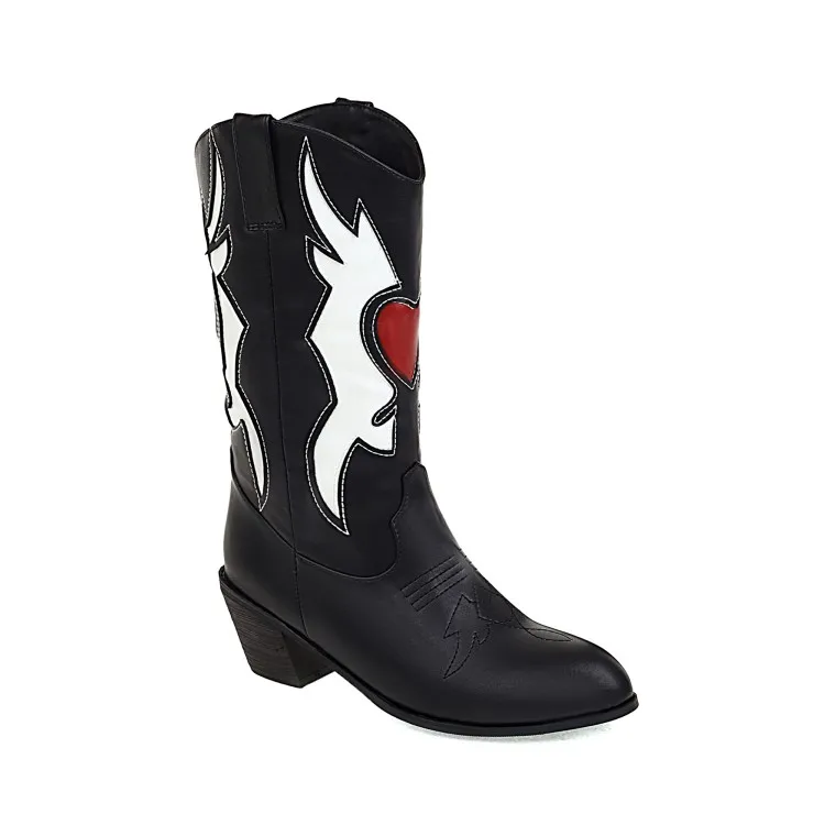 2024 Womens Ethnic Embroidery Pointed Toe Mid-Calf Boots Chelsea Western  Heel b - £219.10 GBP