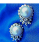 Original EARTH MINED DIAMOND Earrings Design Deco Gatsby style Pearl 14K... - $15,005.25