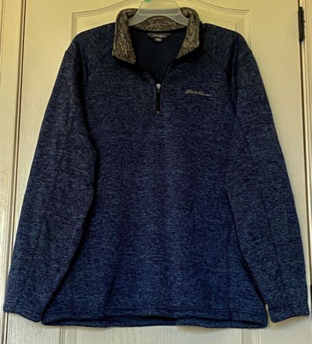 EDDIE BAUER Men's 1/4 Zip Mock Neck Size XL Pullover Heather Blue Sweatshirt NEW - $33.65