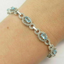  9Ct Oval Cut Simulated Aquamarine Pretty Tennis Bracelet Gold Plated 925 Silver - £128.00 GBP