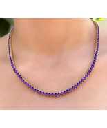 925 Silver Amethyst Tennis Necklace Gold Engagement Anniversary Women Gift - $235.24 CAD+