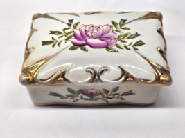 Vintage 1940s OCCUPIED JAPAN Lotus Rose Trinket Jewelry Pill Stash Dresser Box - $13.84