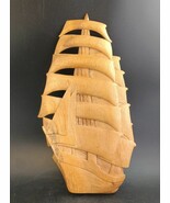 Tall Sailing Ship Wood Carving Wall Hanging Indonesia 12&quot; X 7&quot; MCM &amp; EUC - $418.86 MXN