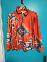 New Women XL Aztec Western Horse Burnt Orange 1/4 Zip Mock Neck Top Mult... - $457.14 MXN