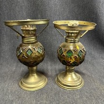 Antique Miniature Oil Lamps Set Of 2 Stained Glass - $14.85