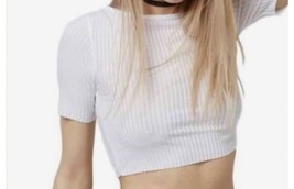 TopShop white ribbed short sleeves top sz 2 - £11.06 GBP