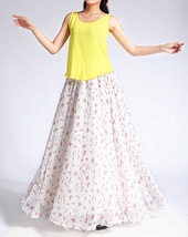 Summer Floral Chiffon Skirt Outfit Women Plus Size Flower Maxi Chiffon Skirt