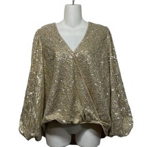 Boston Proper Gold Silver Sequin Surplice Wrap Blouse Sz S Sparkly Glam Disco - £15.27 GBP