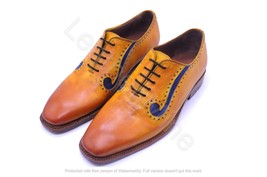 Handmade Men&#39;s Tan Patina Leather Oxfords Dress Shoes, Custom Made Forma... - $145.34