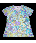Cherokee Women Scrub Shirt Purple Teal Floral Paisley Size XS Extra Smal... - $366.58 MXN
