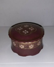 Vintage H. F. P Macau Toyo Golden Floral Trinket Dish With Lid Red and Gold - $22.79