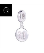 Genuine Sterling Silver 925 21st Birthday Pendant Dangle Charm With Pink CZ - $24.86