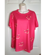 Shein Short Sleeve Pink Heart Design Seriously Soft Pullover Top Size XL... - $13.14 CAD