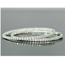 2.30Ct Inside-Outside Simulated Diamond Hoop Earrings White Gold Plated Silver - £83.59 GBP