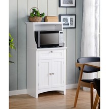 White Wooden Microwave Cart Kitchen Storage Stand Utility Cabinet Drawer Doors - £244.31 GBP