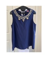 Lilly Pulitzer Havana Beaded Silk Navy Sleeveless Tank Top Blouse, Size M - $36.45