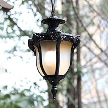 Outdoor Pendant Light Black Fixture Vintage Lantern Hanging Exterior Porch Metal - £78.25 GBP