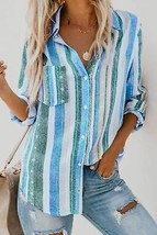 Sky Blue Sweet Enough Striped Button Up Top - £26.05 GBP