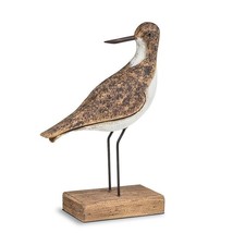 Coastal Bird Statue on Wood Base 8.5" high Metal Legs Weathered Look Black White image 2