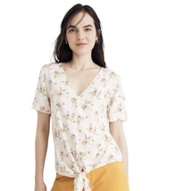 Madewell Ivory Floral V-neck Blouse Novel Tie-Front Top Sz M - £16.88 GBP