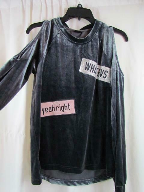 NWT Material Girl Velour Embroidered Peek A Boo Shoulders Jr M Gray Org ... - $5.69
