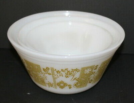 Federal Milk Glass Nesting Mixing Bowls ~ 3 sizes ~ Avocado Green Floral - £31.59 GBP