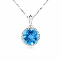 ANGARA Rope-Framed Claw-Set Swiss Blue Topaz Pendant in 14K Gold (AAA, Size-8) - £563.97 GBP