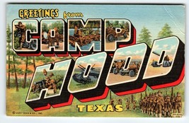 Greetings From Camp Hood Texas Large Letter Linen Postcard 1943 Curt Teich - £13.55 GBP