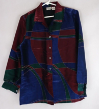 Vintage Allison Daley Colorful Smooth &amp; Silky Feeling Button Up Blouse Size 8 - £15.50 GBP