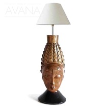 Hand Carved African Vintage Kulango Pineapple Table Lamp D20cm x H40cm - £199.03 GBP