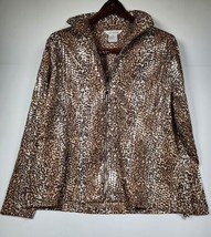 Exclusively Misook Shimmer Jacket Womens Size Large Long Sleeve Full Zip Cheetah - £29.89 GBP