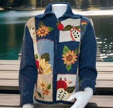 Shaver Lake Heirloom Sweater Womens L Sunflower Embroidered Zip Cardigan... - $27.82