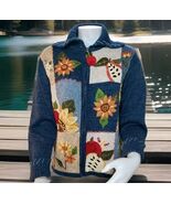 Shaver Lake Heirloom Sweater Womens L Sunflower Embroidered Zip Cardigan... - $505.70 MXN