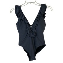 MICHAEL Michael Kors Size 10 Ruffle Plunge One 1 Piece Removable Soft Cups Navy - $23.35