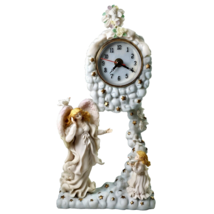 Vintage Angels In The Clouds Dreamy Mystic Working Resin Clock Swinging Bird 13&quot; - £39.95 GBP