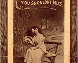 1911 Postcard - Romance -All I Ask Is Just A Kiss Faux Wood Frame Sepia ... - $10.84