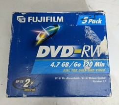 5 Pack Fujifilm Media DVD-RW 4.7GB 120 Min Disc 2X Write Speed Jewel Sto... - £9.74 GBP