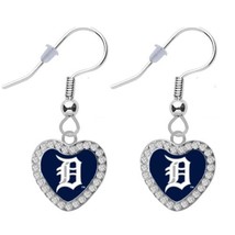 New MLB Detroit Tigers Baseball Crystal Heart Earrings Pierced Dangle Drop - £15.59 GBP