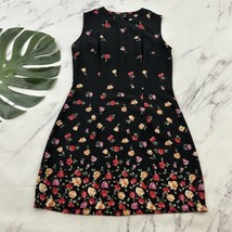 R Wear Womens Vintage 90s Mini Dress Size 9 Black Pink Falling Flowers Sheath - £23.86 GBP