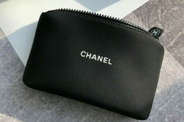 Chanel Black Cosmetic Makeup Travel Bag w/ Logo Zipper Pull Vip Gift New No Box - £25.57 GBP