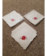 12 Vintage White Dinner Napkins With Red Poinsettia Embroidered Lace Chr... - $470.20 MXN