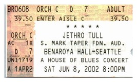 Jethro Tull Concert Ticket Stub Juin 8 2002 Seattle Washington Maison De &#39;Blues - £32.07 GBP